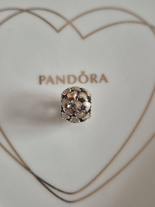 Pandora enamel hearts charm with 14ct gold heart