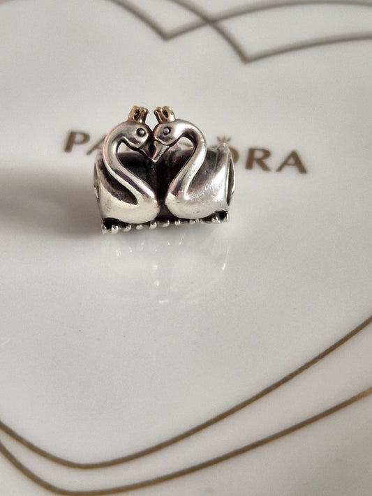 Genuine Pandora Silver & 14k Gold Swan Embrace Charm