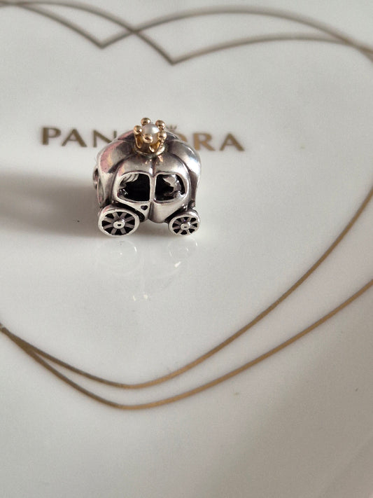 Pandora carriage charm with 14ct gold top