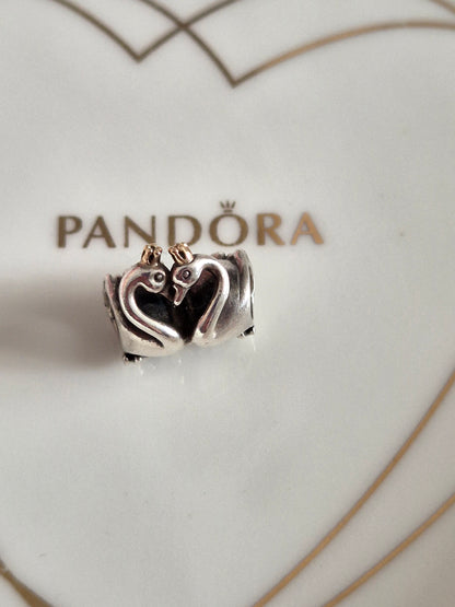 Genuine Pandora Silver & 14k Gold Swan Embrace Charm