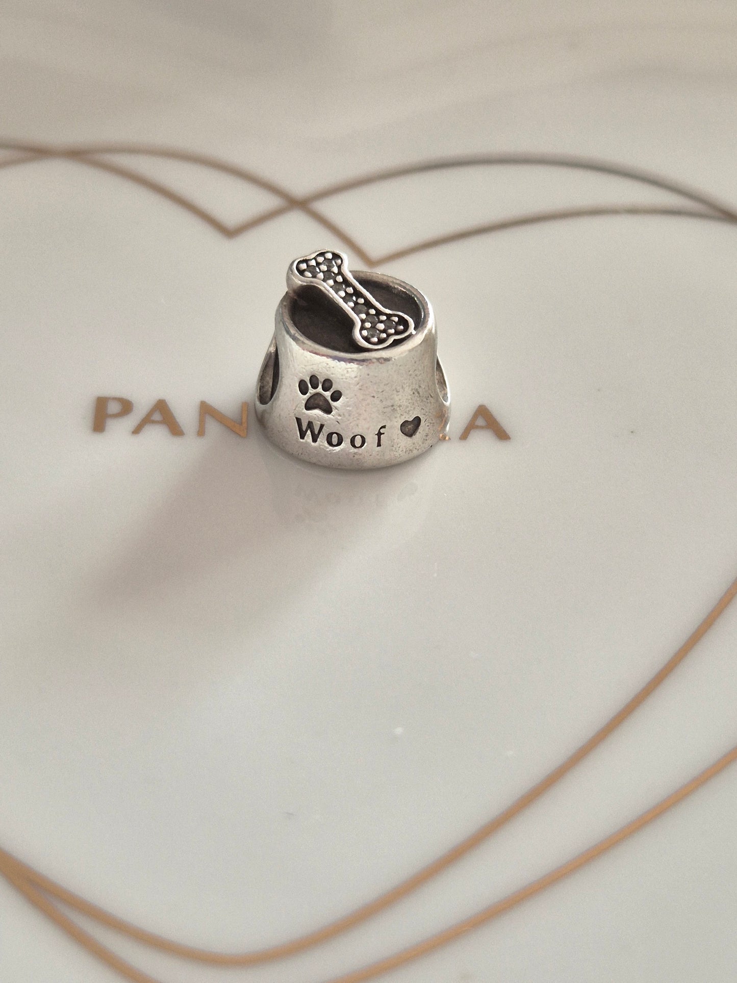 Pandora woof dog bowl charm