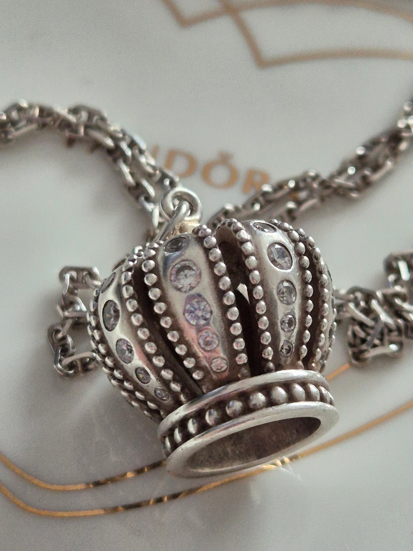 Retired pandora large crown pendant and necklace