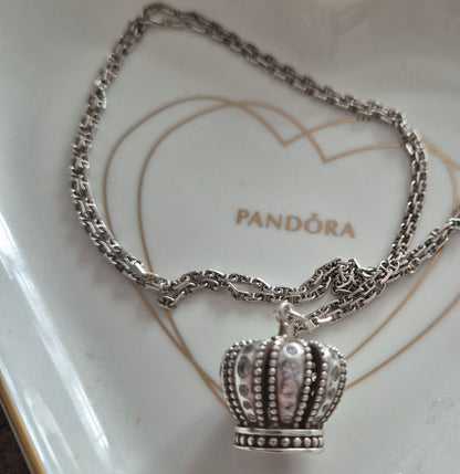 Retired pandora large crown pendant and necklace