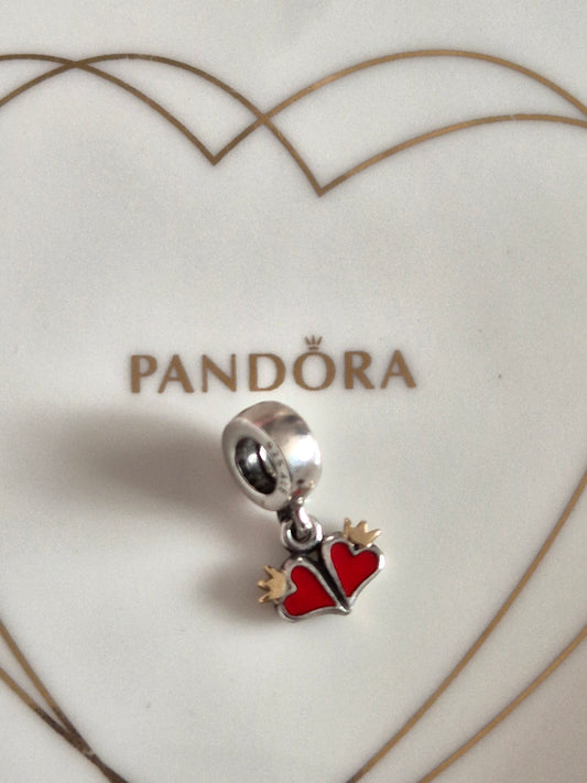 Gold 14ct Crown Hearts Dangle Charm