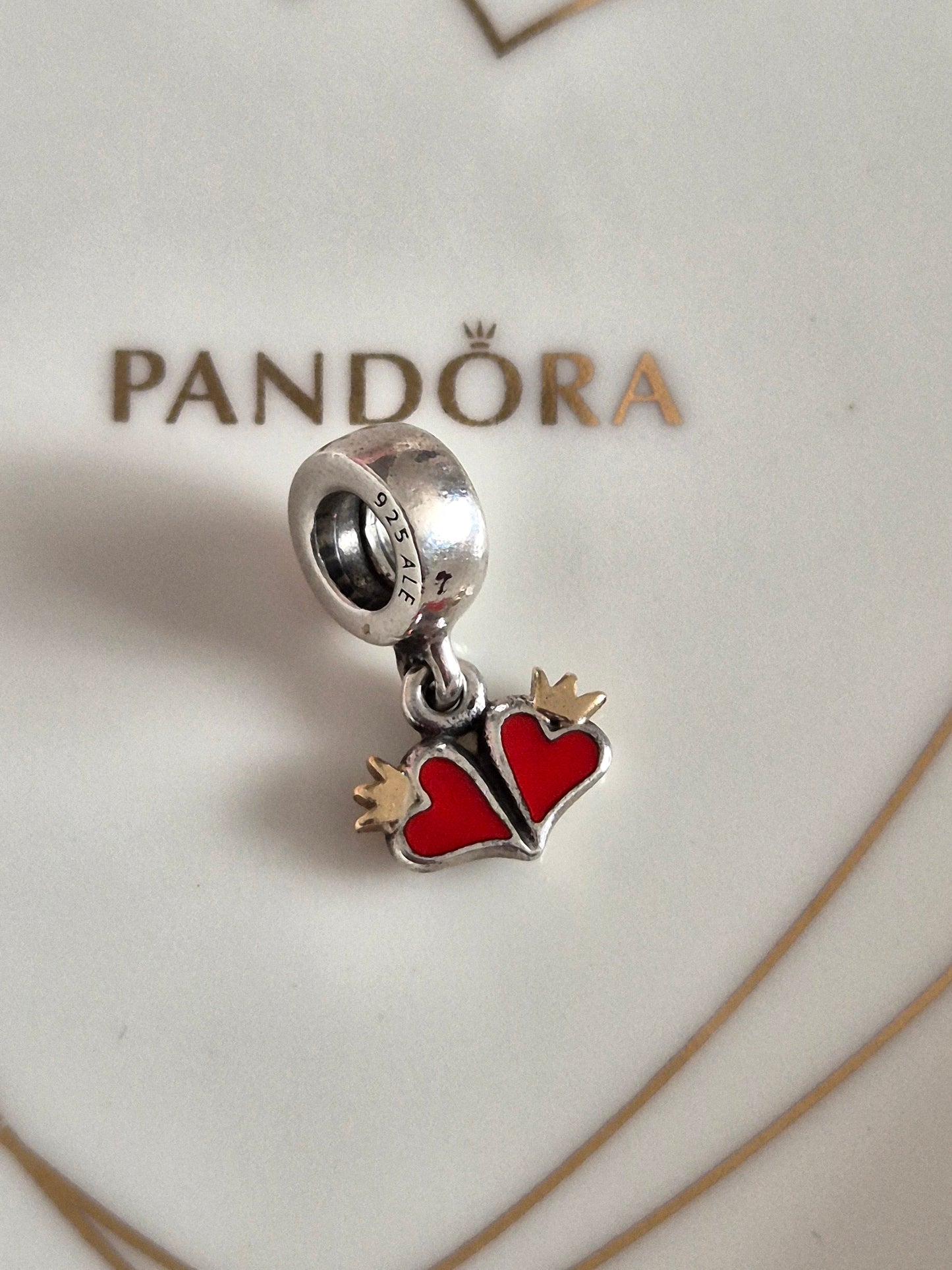 Gold 14ct Crown Hearts Dangle Charm