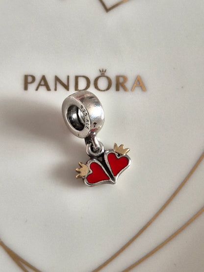 Gold 14ct Crown Hearts Dangle Charm